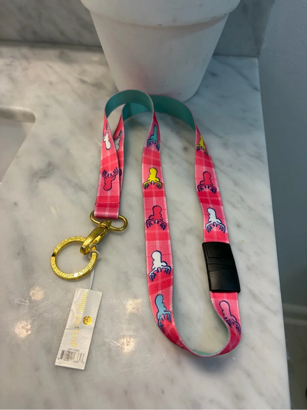 Simply Southern Pink Moose Print Lanyard with Gold Hardware